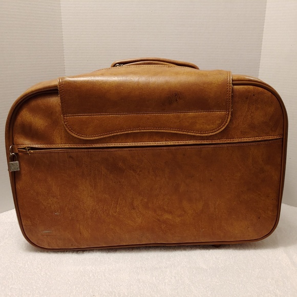 True Vintage Leather Embroidered Suitcase Carry Luggage Bag Case Buckle - Picture 4 of 8